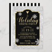 Invitation Cocktail de vacances Snowflakes Silver moderne (Devant / Derrière)