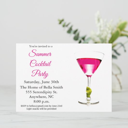 Invitation Cocktail d'été rose (Debout devant)
