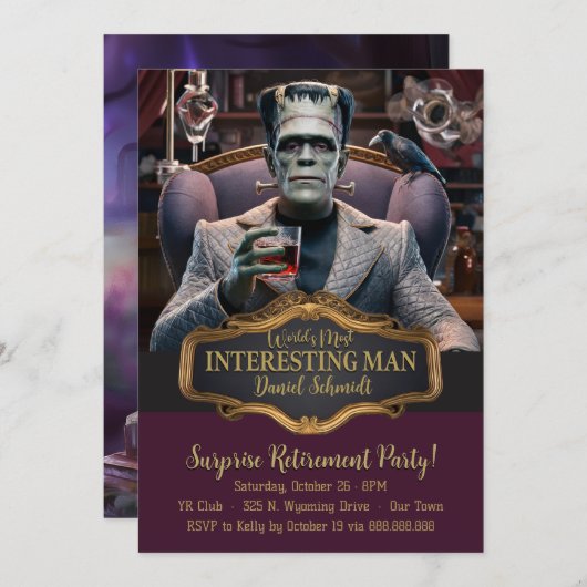 Invitation Cocktail d'Halloween, Frankenstein & Bride (Devant / Derrière)