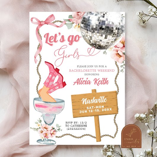 Invitation Cocktail Disco Cowgirl Rodeo Bachelorette Weekend