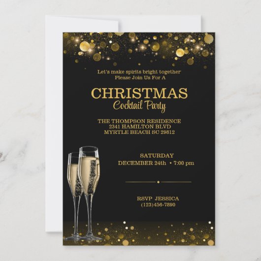 Invitation Cocktail élégant Noël Black Gold Party (Devant)