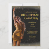 Invitation Cocktail élégant Noël Black Gold Party (Devant)