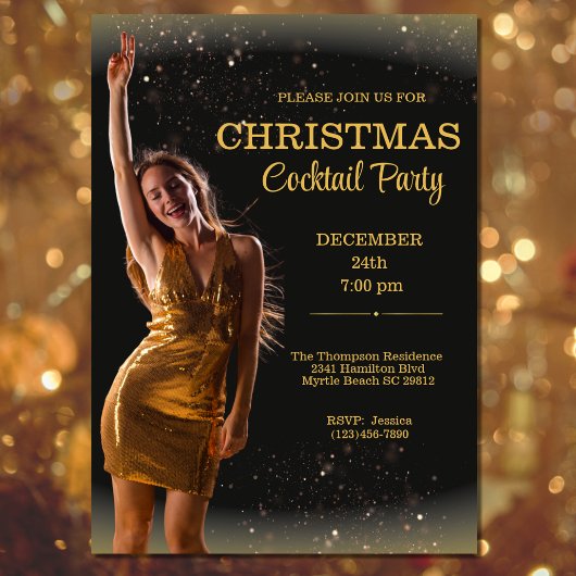 Invitation Cocktail élégant Noël Black Gold Party