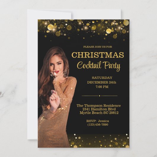 Invitation Cocktail élégant Noël Black Gold Party (Devant)