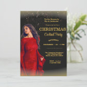 Invitation Cocktail élégant Noël Black Gold Red Party (Debout devant)