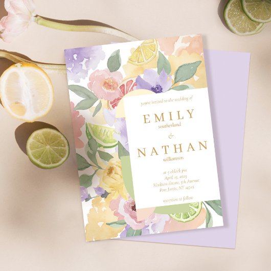 Invitation Cocktail et agrumes Mariages d'aquarelle Floraux