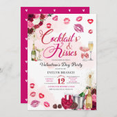 Invitation Cocktail et baisers Fête de la Saint-Galentin (Devant / Derrière)