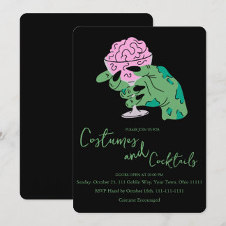 Invitation Cocktail et costumes de cerveau de main de zombie
