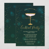 Invitation Cocktail Étoiles de verre Soirée de Noël verte (Devant / Derrière)