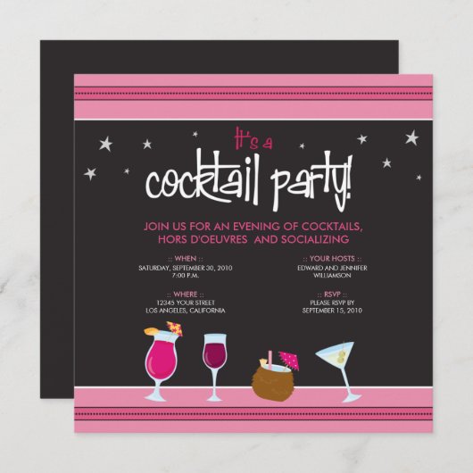 Invitation Cocktail fabuleusement joyeux (fuschia) (Devant / Derrière)