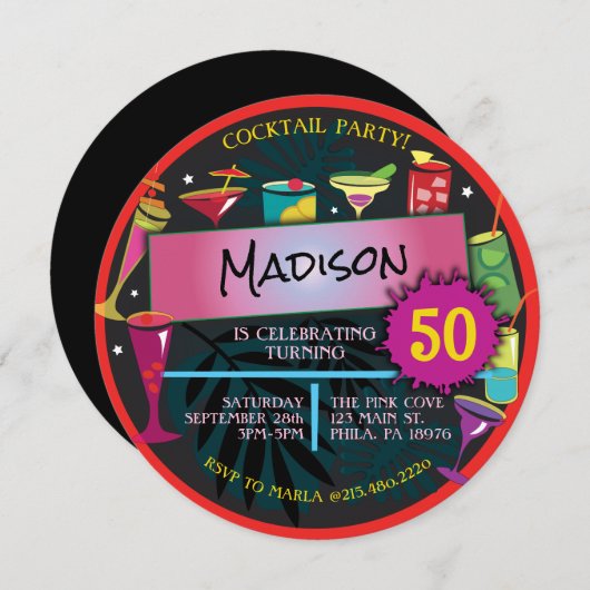 Invitation Cocktail Fancy Drinks Vin 50e anniversaire (Devant / Derrière)