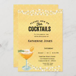 Invitation Cocktail féminin Jaune 40e anniversaire
