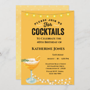 Invitation Cocktail féminin Jaune 40e anniversaire