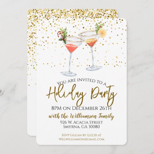 Invitation Cocktail festif de Noël (Devant / Derrière)