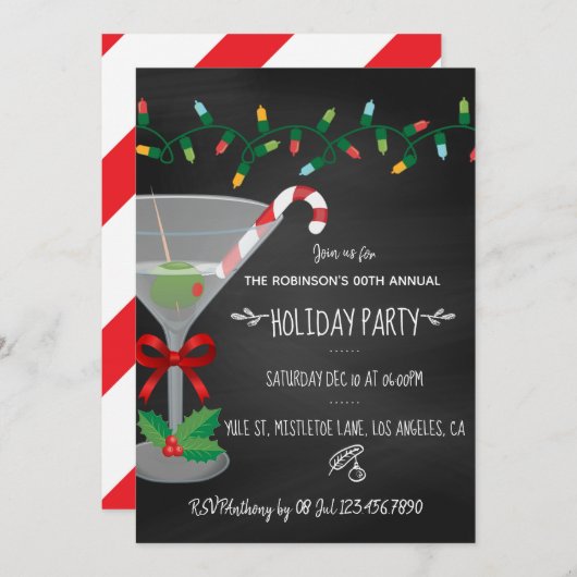 Invitation Cocktail festif thème Noël Chalkboard Party (Devant / Derrière)