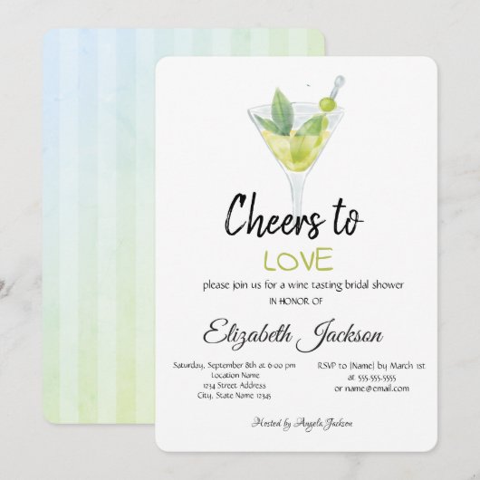 Invitation Cocktail Fête des mariées à rayures estivales (Devant / Derrière)