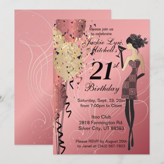 Invitation Cocktail Fille Anniversaire - Rose Gold (Devant / Derrière)