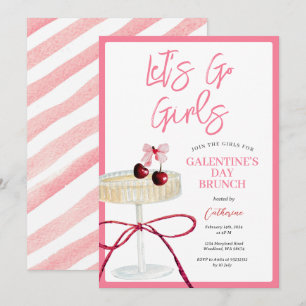 Invitation Cocktail Filles de Cerise Rose Chaud Brunch de la