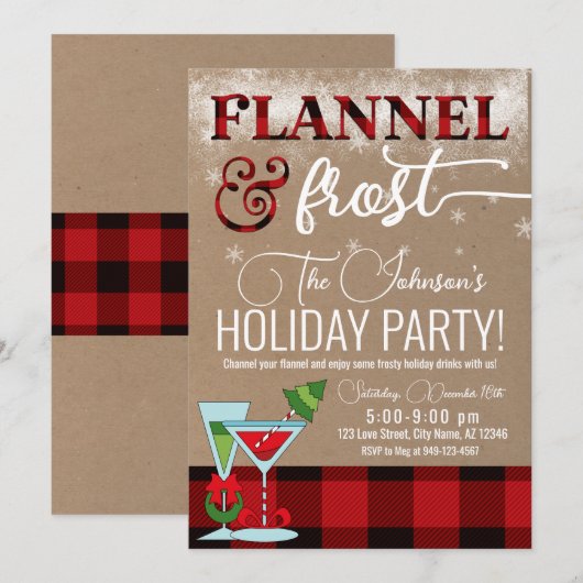 Invitation Cocktail Flannel & Frost Fête Noël (Devant / Derrière)