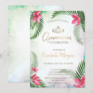 Invitation Cocktail Fleur Tropicale Palmier Été Quinceañera