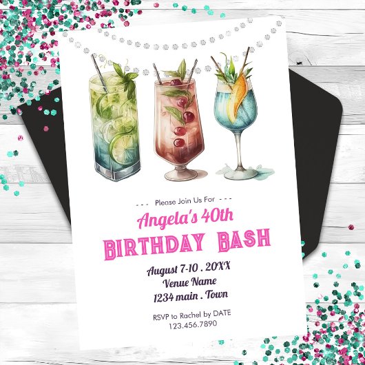 Invitation Cocktail fruité 40e anniversaire d'été
