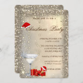 Invitation Cocktail Glass Santa Hat Presents Christmas Party (Devant / Derrière)