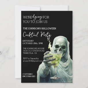Invitation Cocktail Grim Reaper Halloween Party Aquarelle