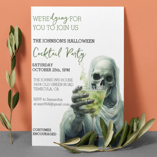 Invitation Cocktail Grim Reaper Halloween Party Aquarelle
