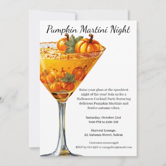 Invitation Cocktail Halloween | Citrouille Martini (Devant)