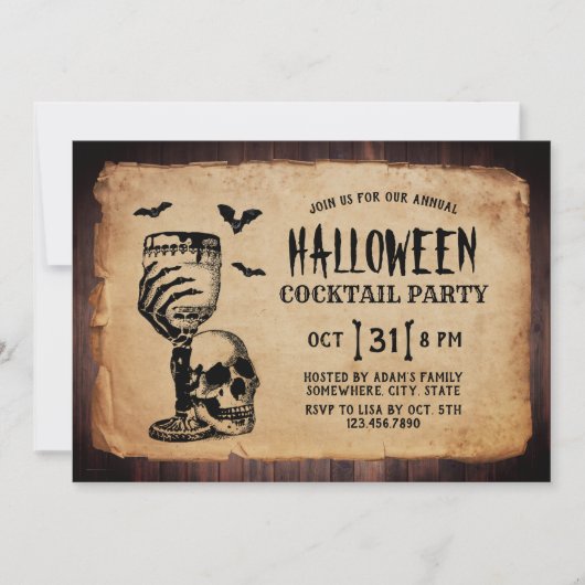 Invitation Cocktail Halloween Crâne vintage (Devant)