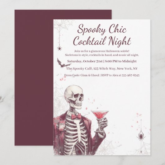 Invitation Cocktail Halloween | Nuit éffrayant chic (Devant / Derrière)