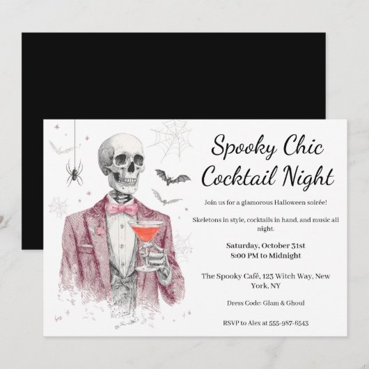 Invitation Cocktail Halloween | Nuit éffrayant chic (Devant / Derrière)