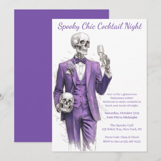Invitation Cocktail Halloween | Nuit éffrayant chic (Devant / Derrière)