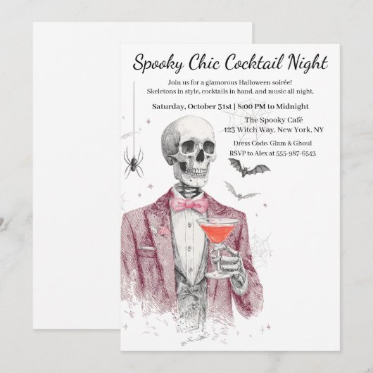 Invitation Cocktail Halloween | Nuit éffrayant chic (Devant / Derrière)
