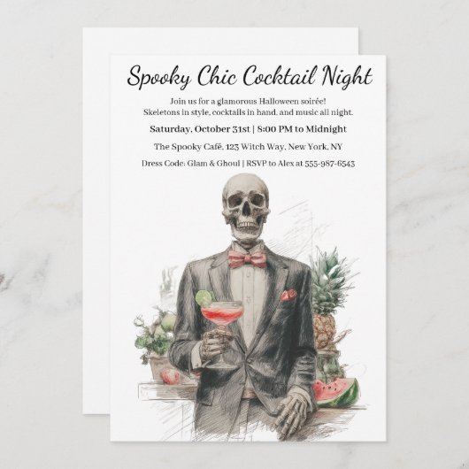 Invitation Cocktail Halloween | Nuit éffrayant chic (Devant / Derrière)