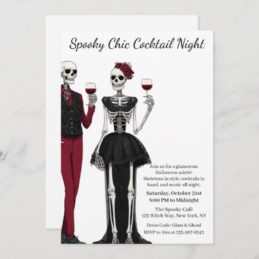 Invitation Cocktail Halloween | Nuit éffrayant chic (Devant / Derrière)