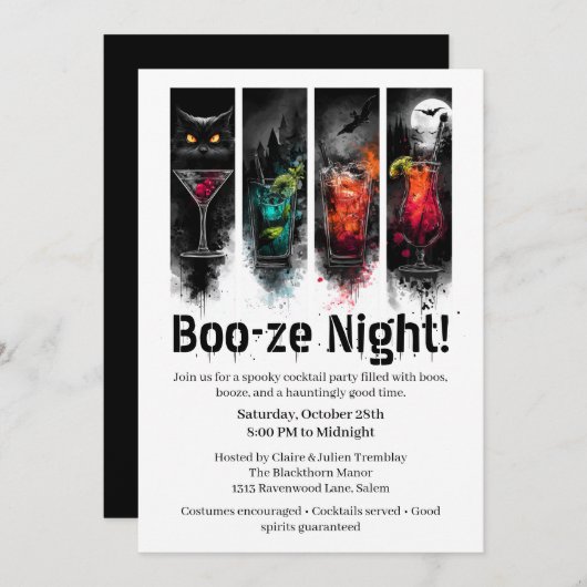 Invitation Cocktail Halloween | Soirée Boo-ze (Devant / Derrière)