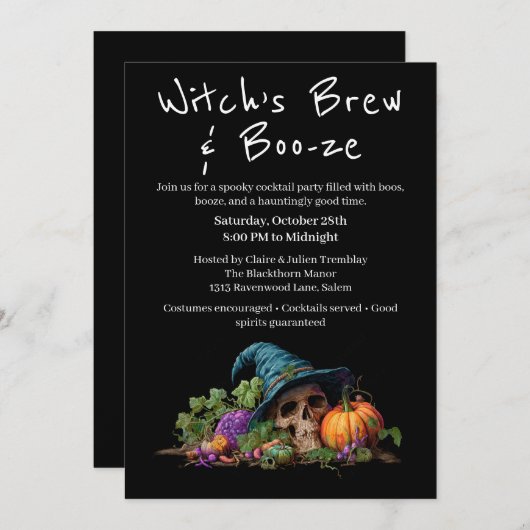 Invitation Cocktail Halloween | Soirée Boo-ze (Devant / Derrière)