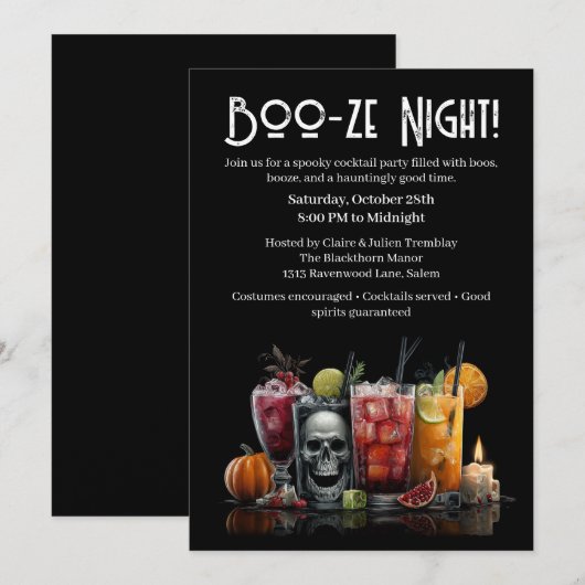 Invitation Cocktail Halloween | Soirée Boo-ze (Devant / Derrière)