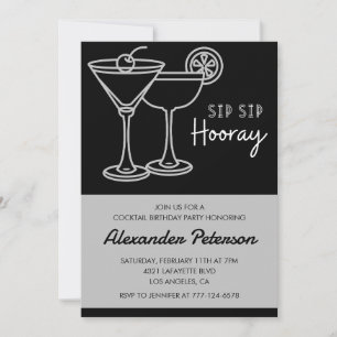 Invitation Cocktail Hommes Noir Blanc Rétro 71e anniversaire