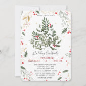 Invitation Cocktail houx branches de pin Noël (Devant)