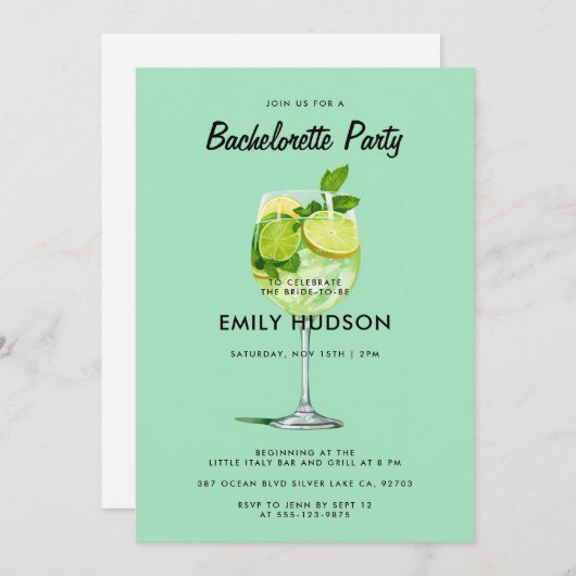 Invitation Cocktail Hugo Spritz Bachelorette Party (Devant / Derrière)
