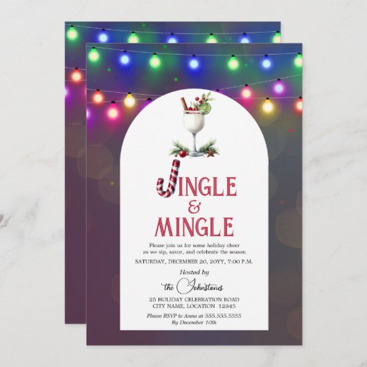 Invitation Cocktail Jingle & Mingle Fête de Noël (Devant / Derrière)