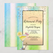 Invitation Cocktail Lemon Gold Confetti Green Retirement (Devant / Derrière)