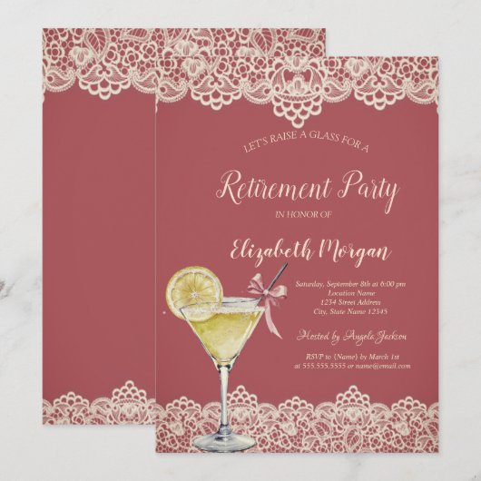 Invitation Cocktail Lemon Lace Retraite Rouge (Devant / Derrière)