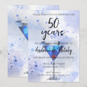 Invitation Cocktail martini bleu sur blanc (Devant / Derrière)