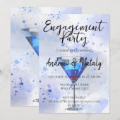 Invitation Cocktail martini bleu sur blanc (Devant / Derrière)