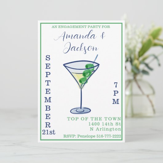 Invitation Cocktail Martini de Fiançailles à l'aquarelle (Debout devant)