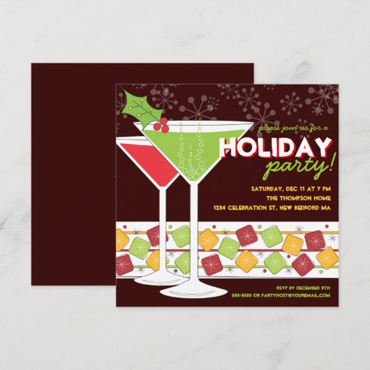 Invitation Cocktail Martini de Noël (Devant / Derrière)