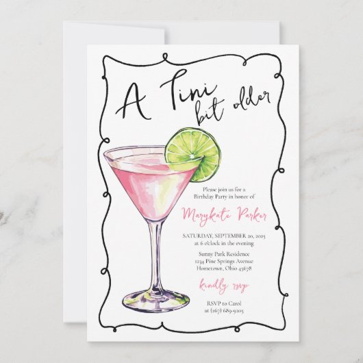 Invitation Cocktail Martini fête d'anniversaire (Devant)